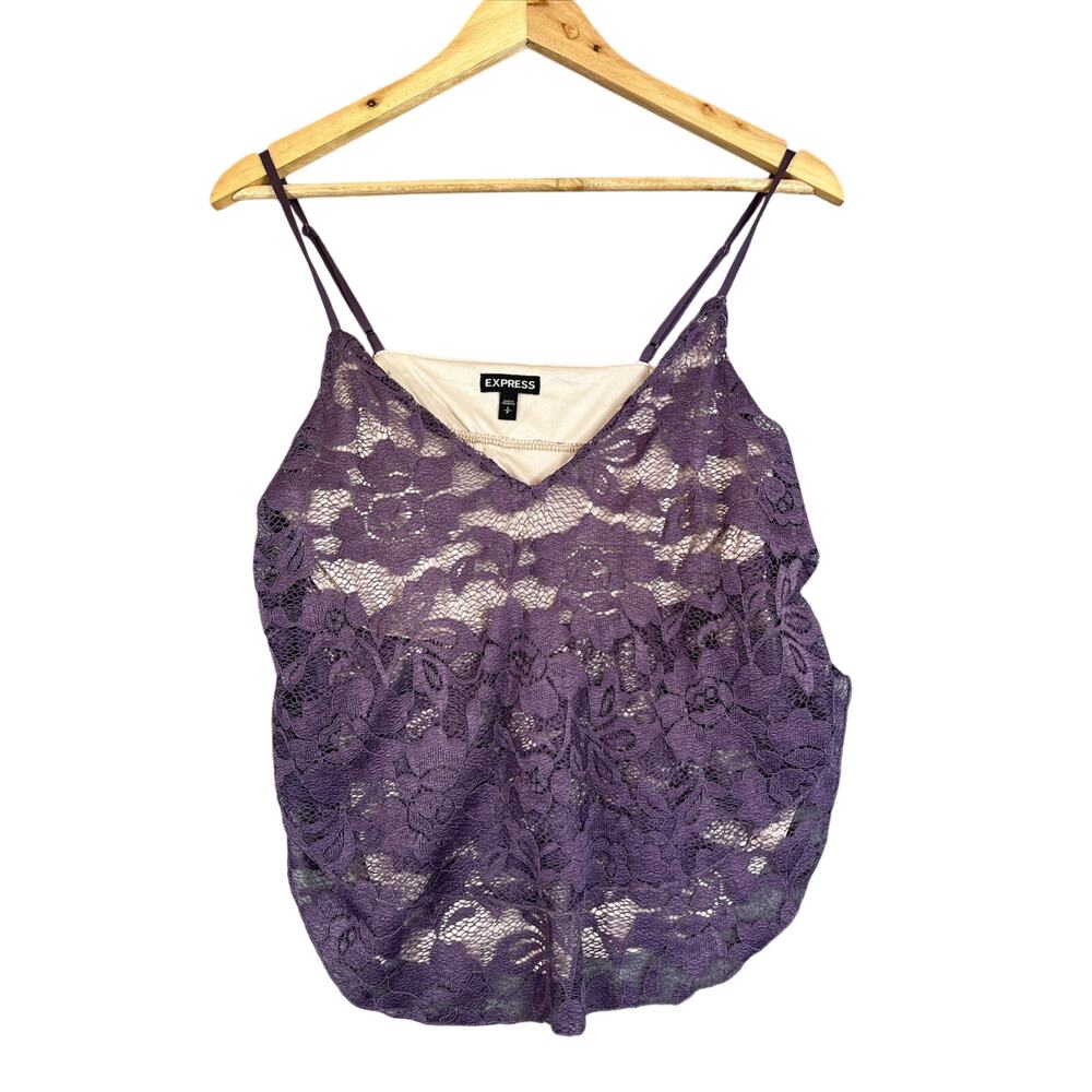 Express Tiered Lace Babydoll Cami Small Crop Purple Coquette Delicate Fairy Y2K